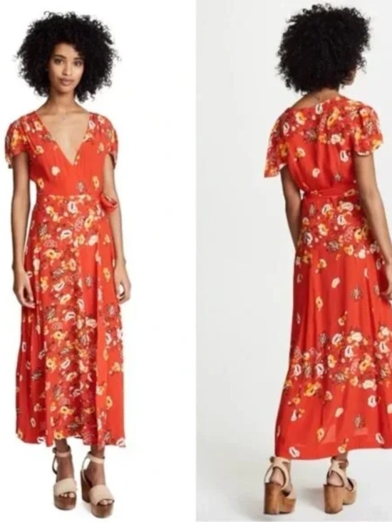 Free People Dresses & Skirts - Free People Floral Wrap Maxi Dress Flower Size Large